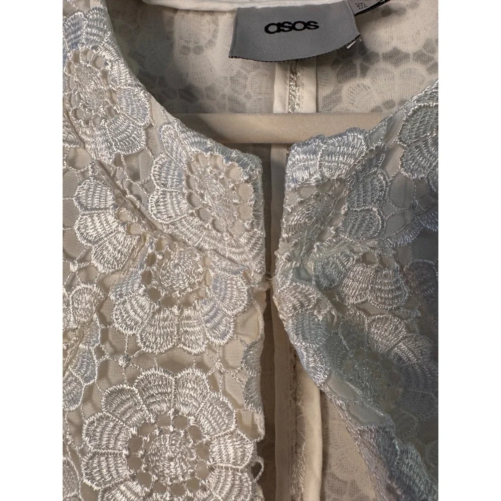 ASOS White Lace Floral Cropped Jacket Coquette Women's‎ US 8 UK 12 - Picture 10 of 10